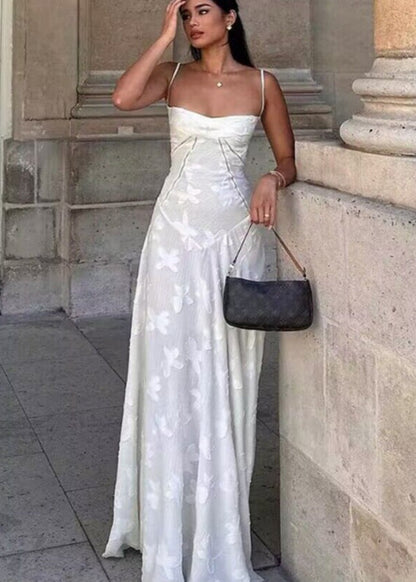 Floral Jacquard Maxi Dress With Spaghetti Straps