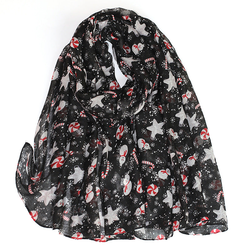 Christmas Theme Cartoon Print Silk Scarf
