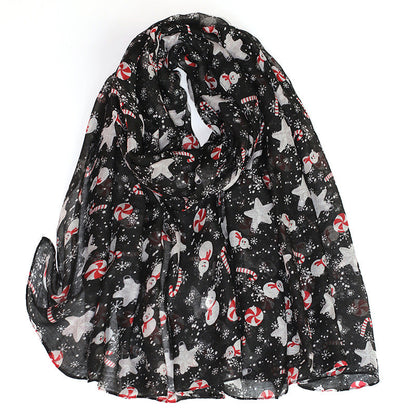 Christmas Theme Cartoon Print Silk Scarf