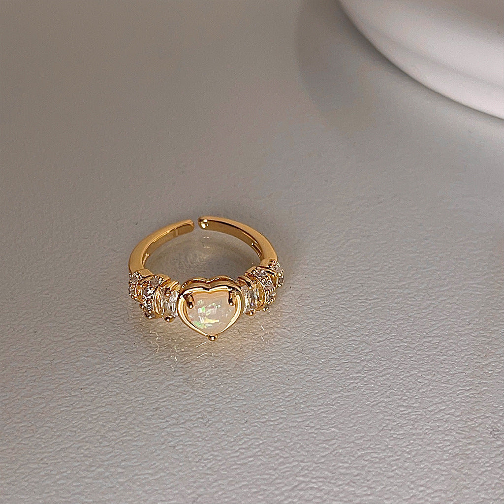 Vintage Zircon Heart Open Adjustable Ring