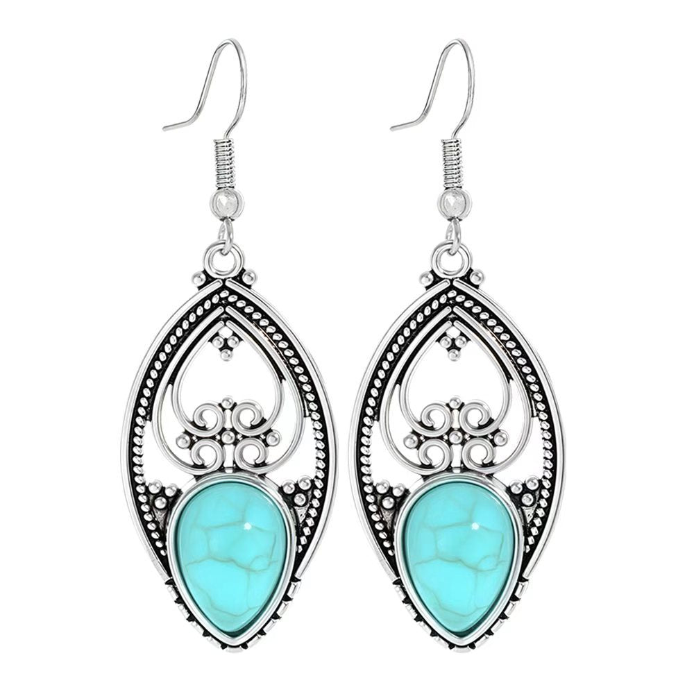 Turquoise Geometric Metal Tassel Earrings for Women