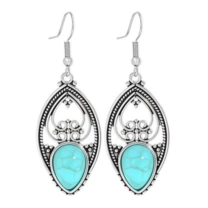 Turquoise Geometric Metal Tassel Earrings for Women