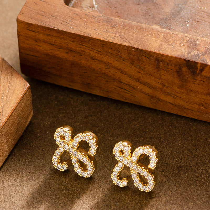 S925 Silver Geometric Zircon Stud Earrings For Women