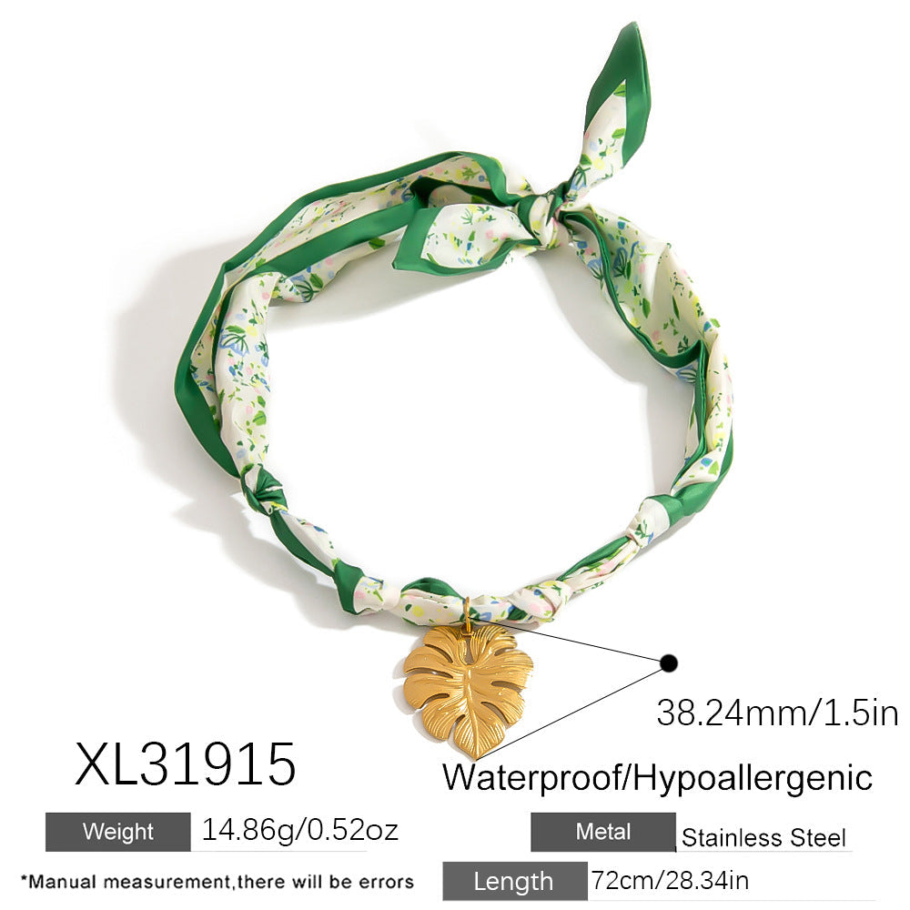 Stainless Steel Scarf Necklace with Fruit and Animal Pendants