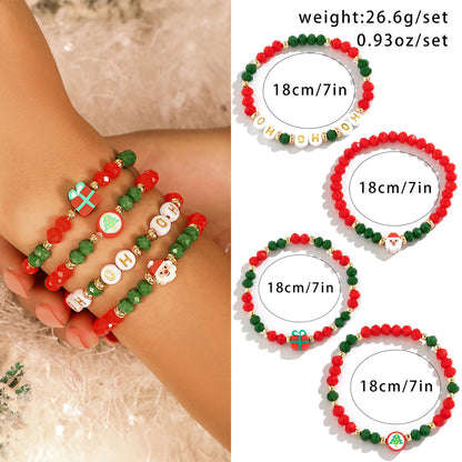 Christmas Themed Polymer Clay Bead Bracelet Set