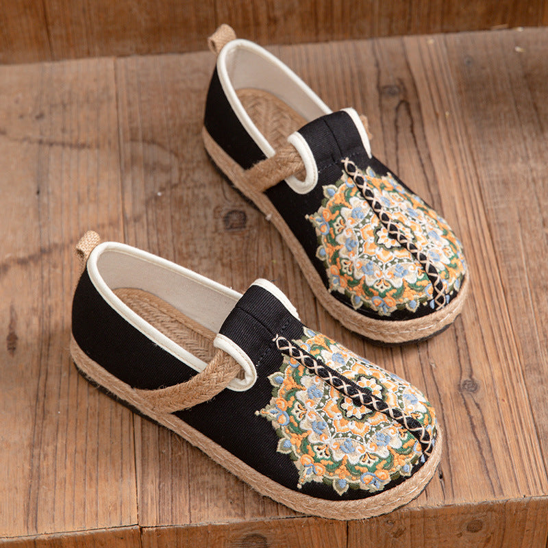Spring New Ethnic Style Embroidered Cloth Shoes Handmade Linen Soft-Soled Women'S Single Shoes