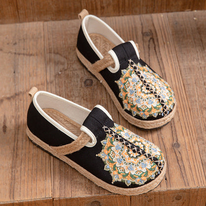 Spring New Ethnic Style Embroidered Cloth Shoes Handmade Linen Soft-Soled Women'S Single Shoes