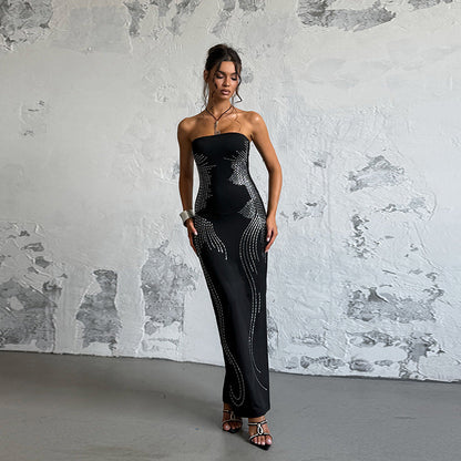 Angel Wings Bodycon Dress with Rhinestones Elegant Black