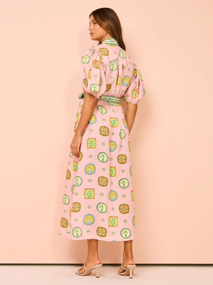 Casual Fashion Floral Print Linen Cardigan Dress