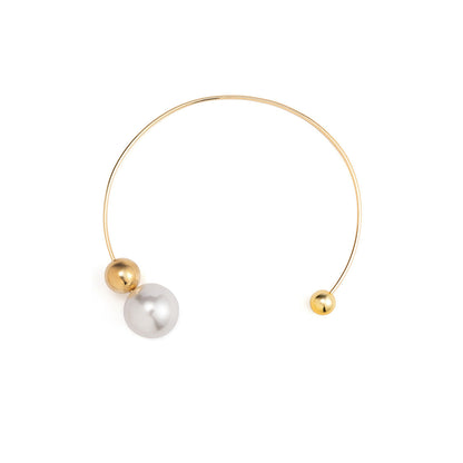 Trendy Asymmetrical Metal Circle Choker Necklace With Imitation Pearls