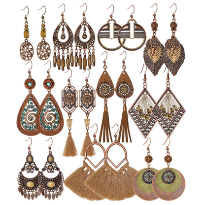 Retro Bohemian Geometric Tassel Earrings Set