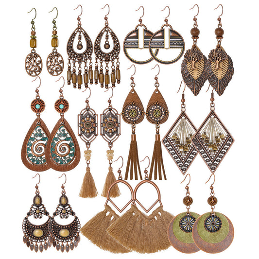 Retro Bohemian Geometric Tassel Earrings Set