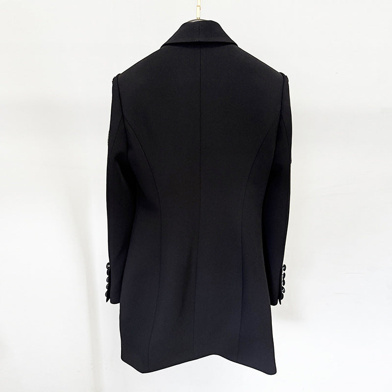 Embroidered Pearl Detail Blazer Dress Elegant Fashion