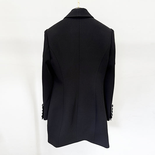 Embroidered Pearl Detail Blazer Dress Elegant Fashion