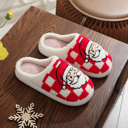Plaid Santa Claus Warm Fleece Winter Slippers
