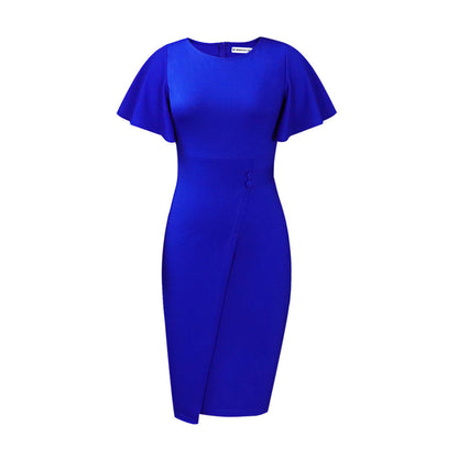 Elegant High-Waisted Ruffle Sleeve Office Dress