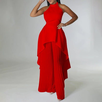 Fashionable Casual Two-Piece Set With Backless Top And Wide-Leg Pants