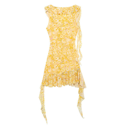 Sweet Pleated Printed Bodycon Mini Dress