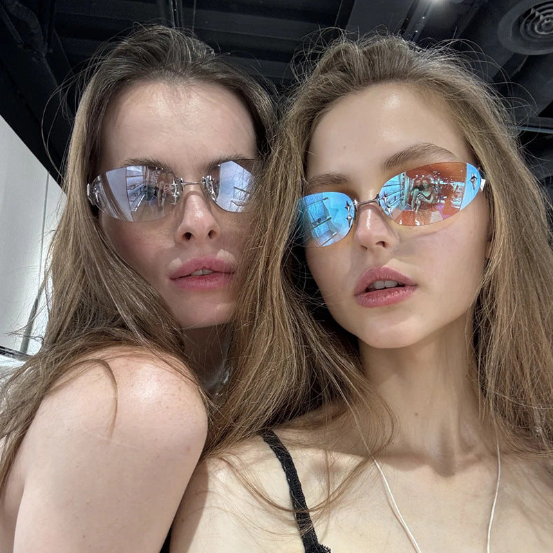 Y2K Star Oval Sunglasses Retro Metal Sunglasses for Outdoor Style