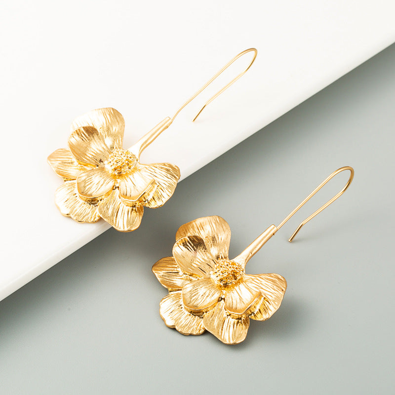 Trendy Geometric Flower Dangle Earrings Gold Plated Fashion