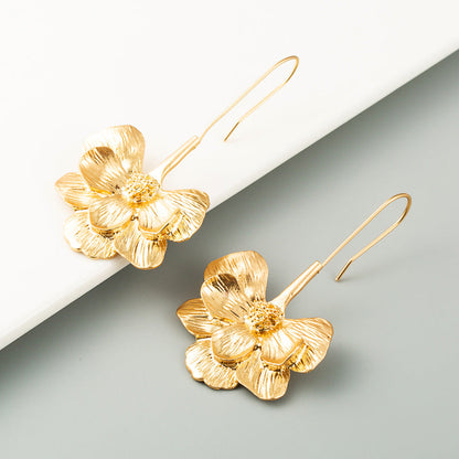 Trendy Geometric Flower Dangle Earrings Gold Plated Fashion