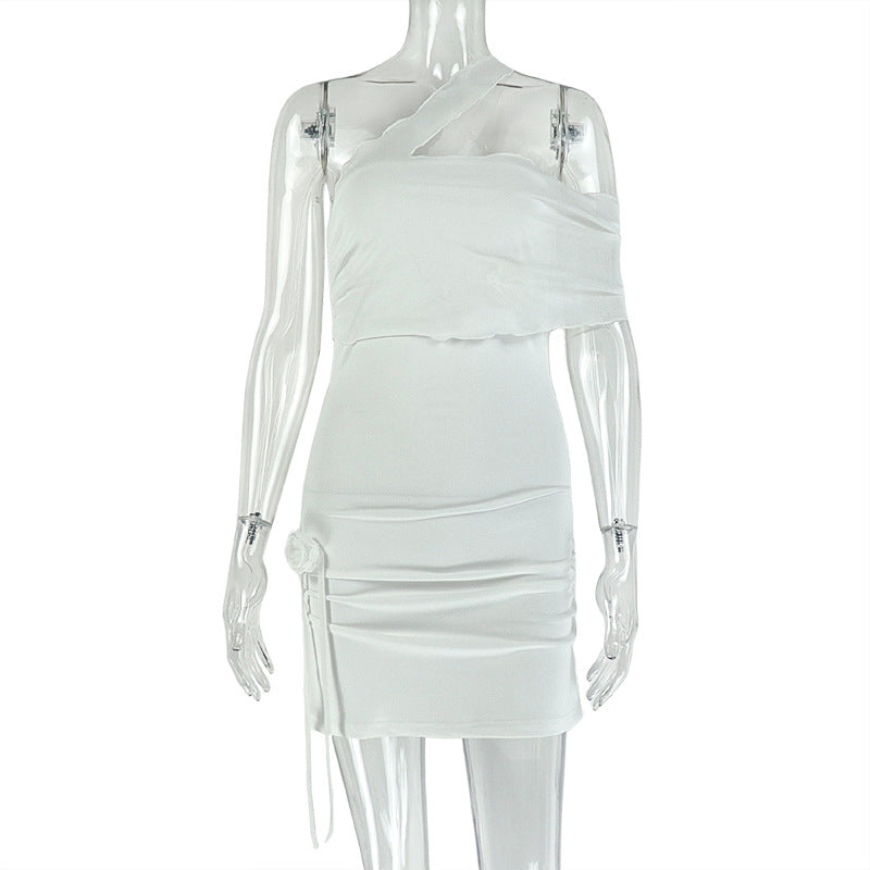 Color Block Bodycon Dress Off-Shoulder Asymmetrical Fashion