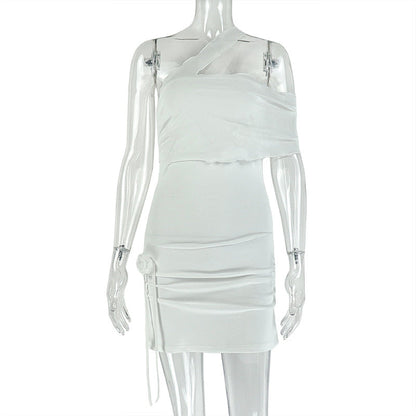 Color Block Bodycon Dress Off-Shoulder Asymmetrical Fashion