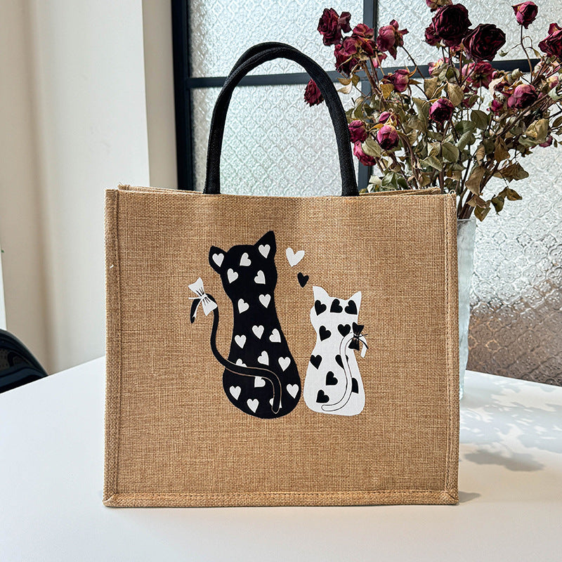Trendy Hemp Tote Bag with Stylish Prints