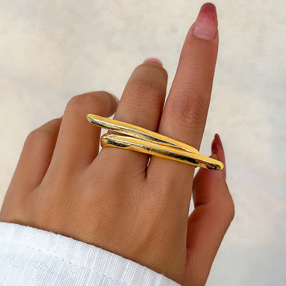 French Butterfly Ring Metal Glossy Double-Finger Fashion Ring