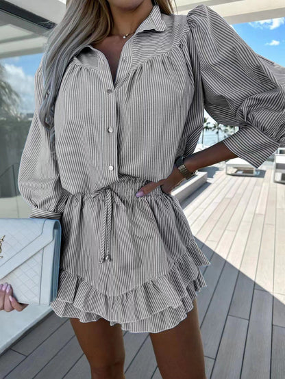 Stripe Pattern Dress Set Polyester Casual Chic