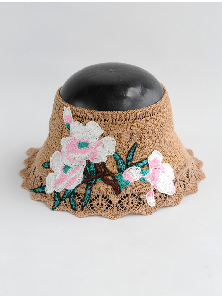 Spring And Summer Women'S Ethnic Style Embroidery Cotton Empty Top Beach Hat Sun Protection Face Sun Hat Foldable Sun Hat