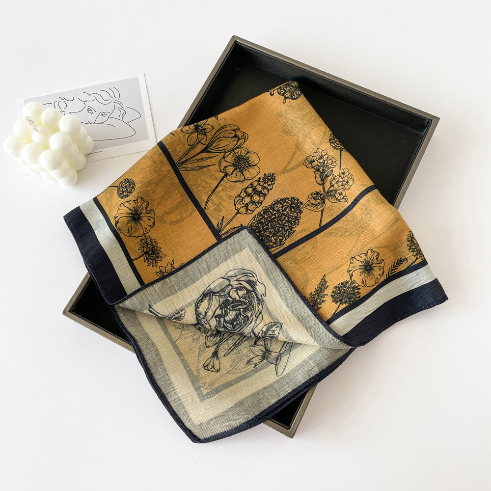 Elegant Flower Print Long Satin Scarf