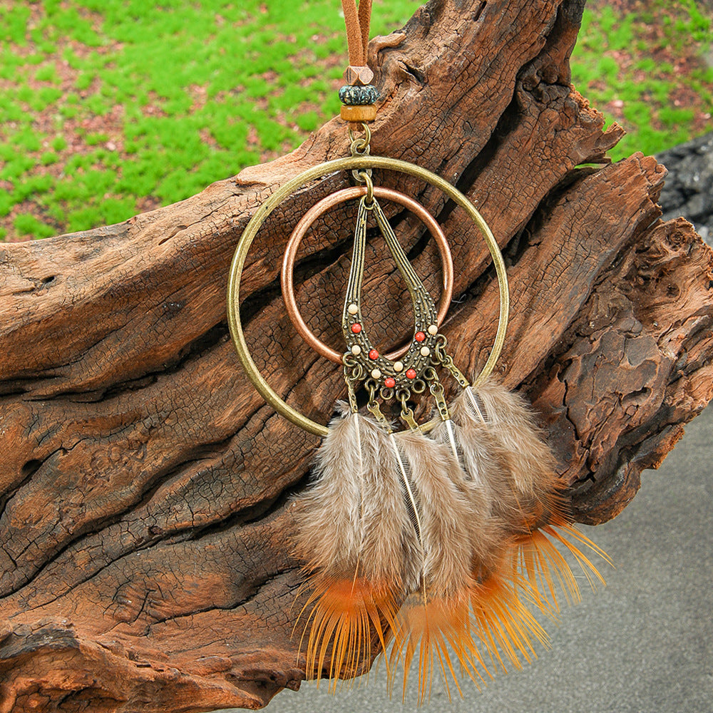 Colorful Feather Pendant Necklace Bohemian Style Butterfly Jewelry