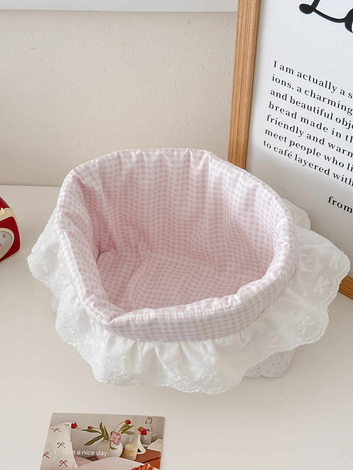 Polka Dot Edge Storage Basket Stylish Sweet Cotton Organizer