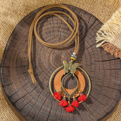 Trendy Ethnic-Inspired Butterfly Flower Necklace With Tassels