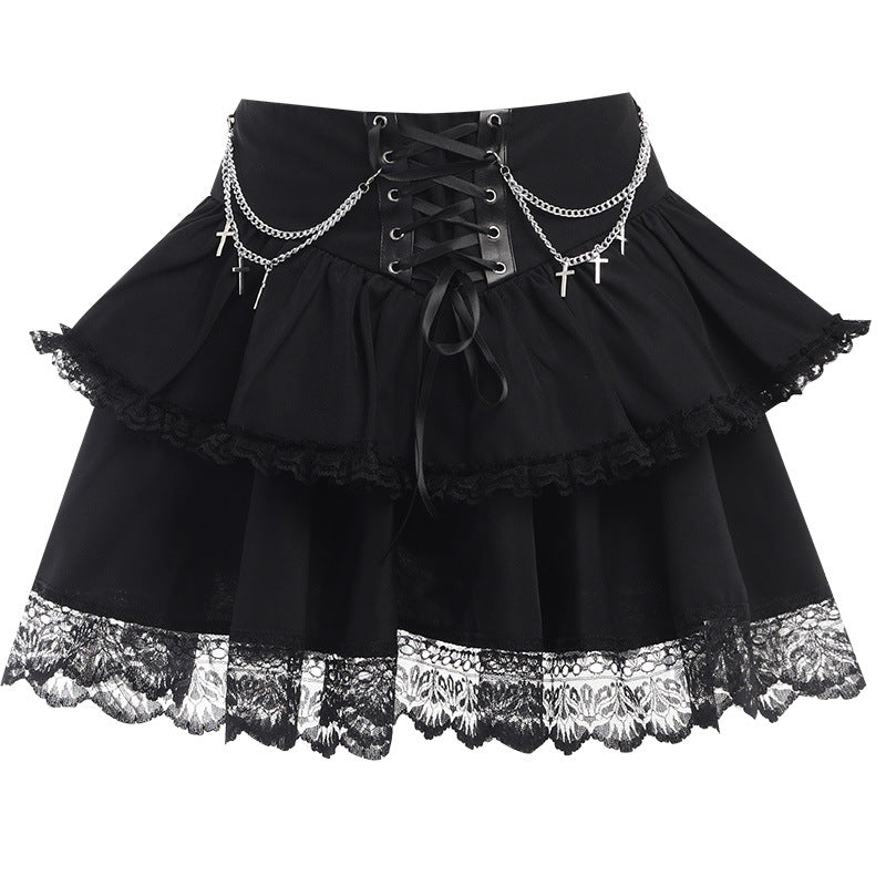 Gothic Layered Cross Chain Mini Skirt for Women