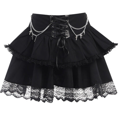 Gothic Layered Cross Chain Mini Skirt for Women