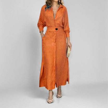 Women's Elegant V-Neck Maxi Dress with Belted Waist
