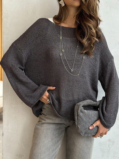 Casual Solid Color Long Sleeve Sweater Knit Top