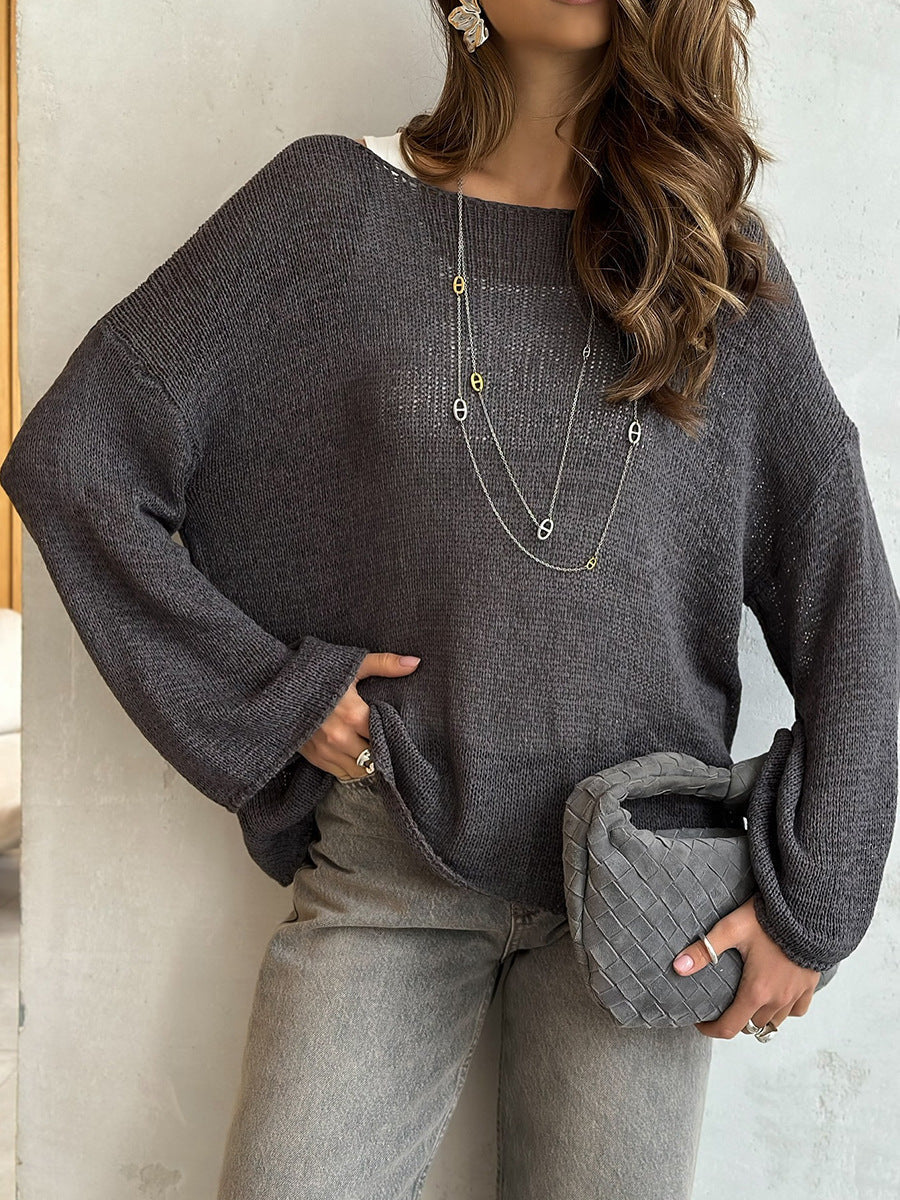 Simple Solid Color Long Sleeve Sweater Casual Knit Top