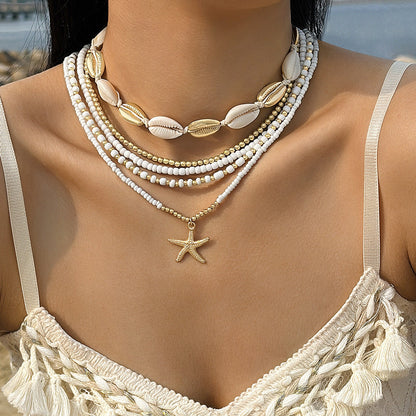 Bohemian Seashell Beaded Anklets Set With Starfish Elements