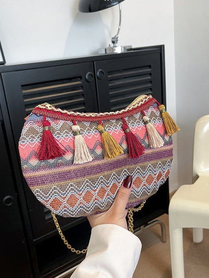Ethnic Style Embroidered Woven Shoulder Bag