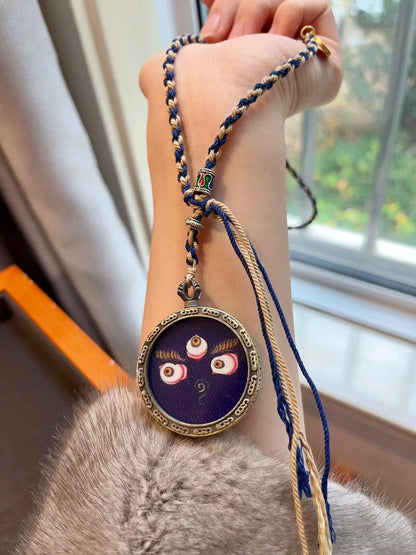 Tangka Black God Of Wealth Dharma Eye Tibetan Sweater Chain Necklace