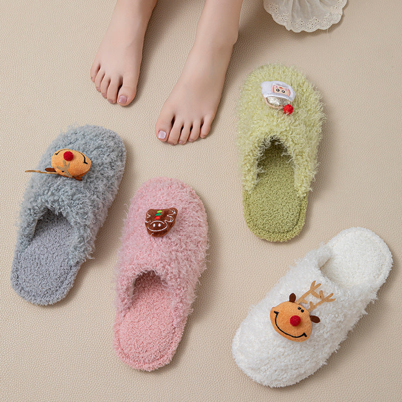 Fuzzy Fur Christmas Reindeer Indoor Slippers