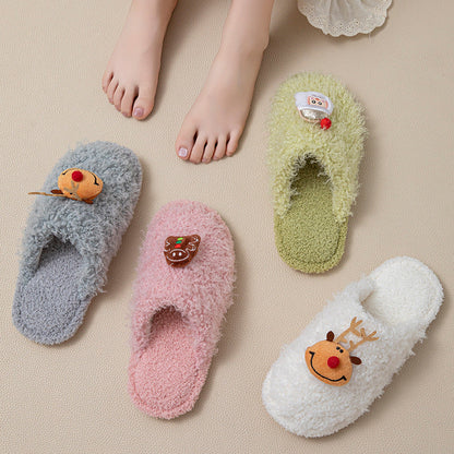 Fuzzy Fur Christmas Reindeer Indoor Slippers