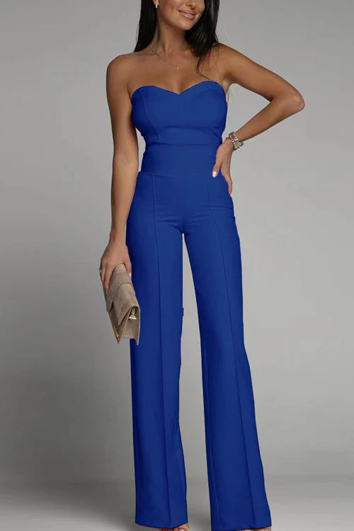 Slim Fit Strapless Jumpsuit With Geometric Pattern