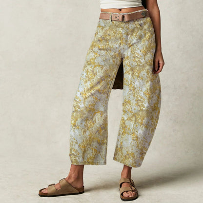 Casual Loose Mid-Rise Women's Denim Pants with Cartoon Patterns