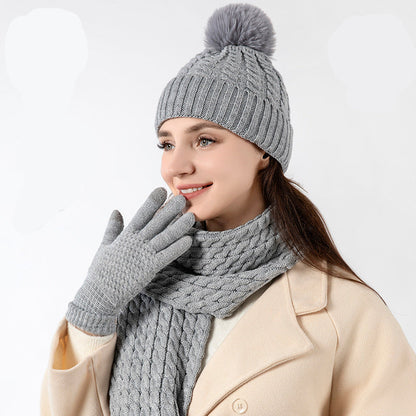 Warm Knit Beanie Scarf Gloves Set
