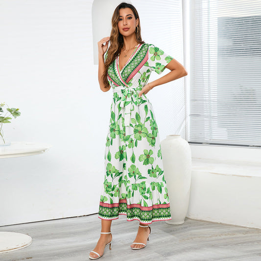 Vintage Exotic Print Maxi Dress Bohemian Seaside Resort Beach Dress Plus-Size