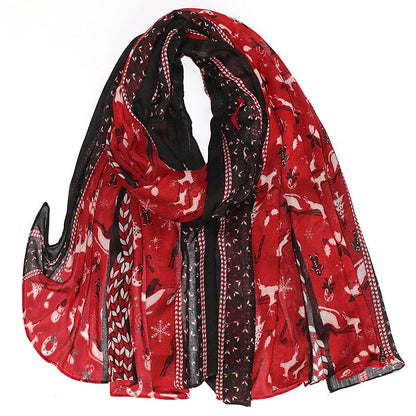 Christmas Theme Cartoon Print Silk Scarf